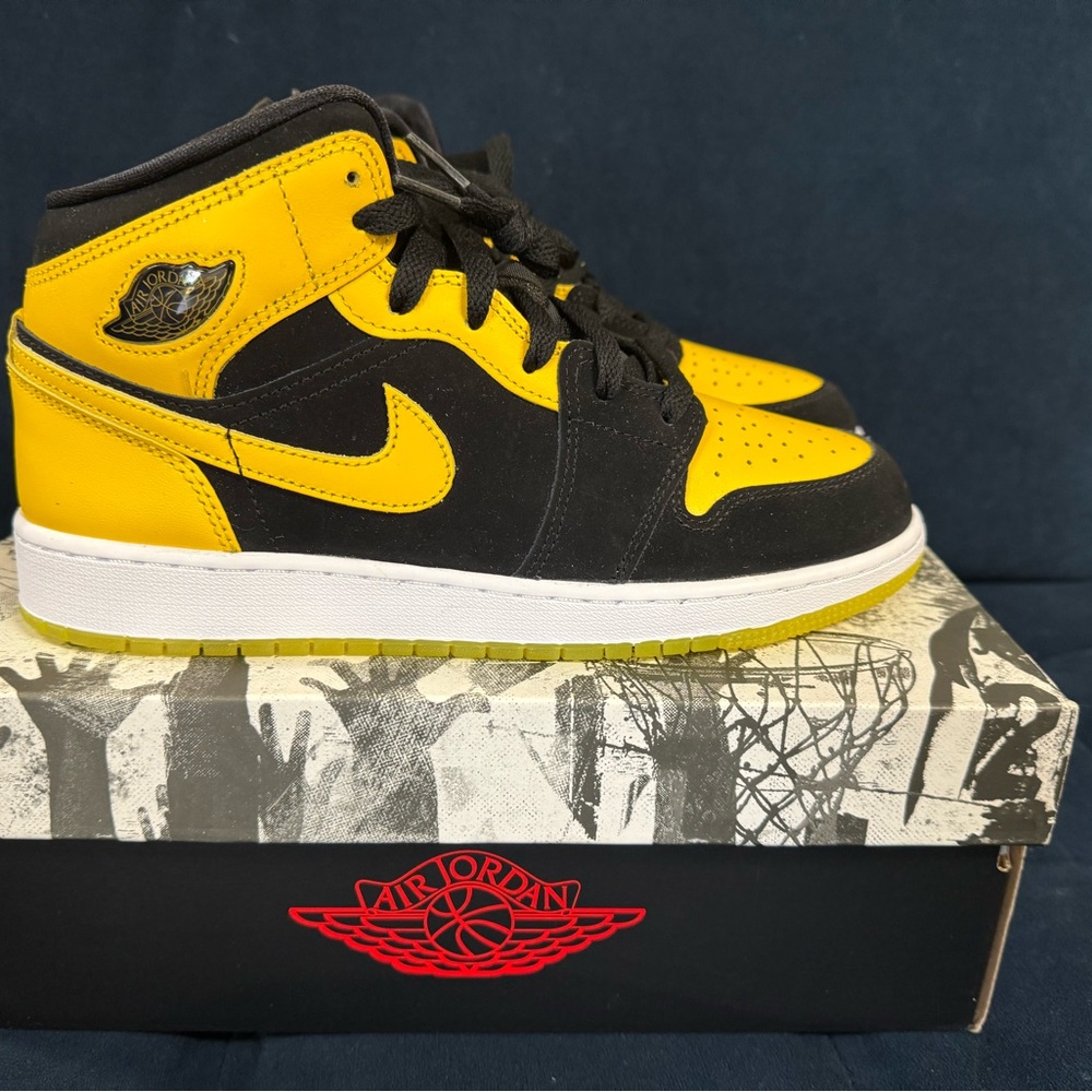 Air Jordan Black and Yellow High-Top Sneakers - Picture 6 of 16